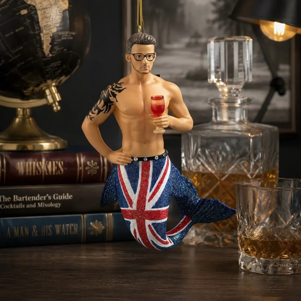 December Diamonds Union Jack Merman Ornament 55-55014 2016 Boxed UK Flag Retired